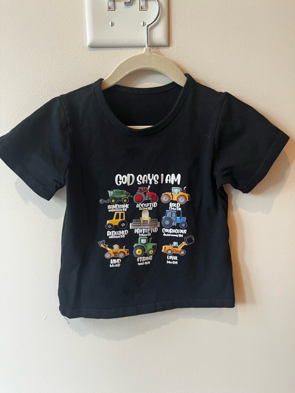 Black Kids Tee w "God Says I Am" Constriction Vehicles
